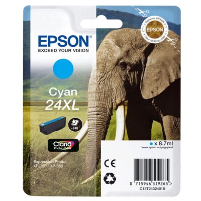 Epson Elephant 24XL Claria Photo Hd Ink, High Yield Ink Cartridge, Cyan Single Pack, T24324010